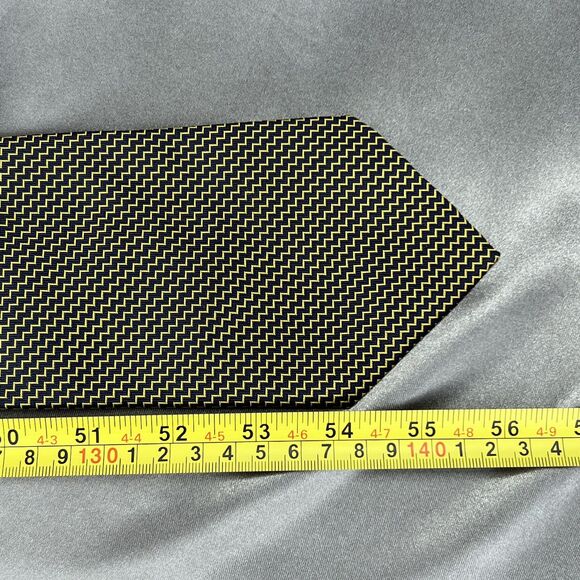 VTG Ralph Lauren 100% Silk Tie Gold Black Zig Zag Handmade USA Repp Necktie Prom - Picture 9 of 10